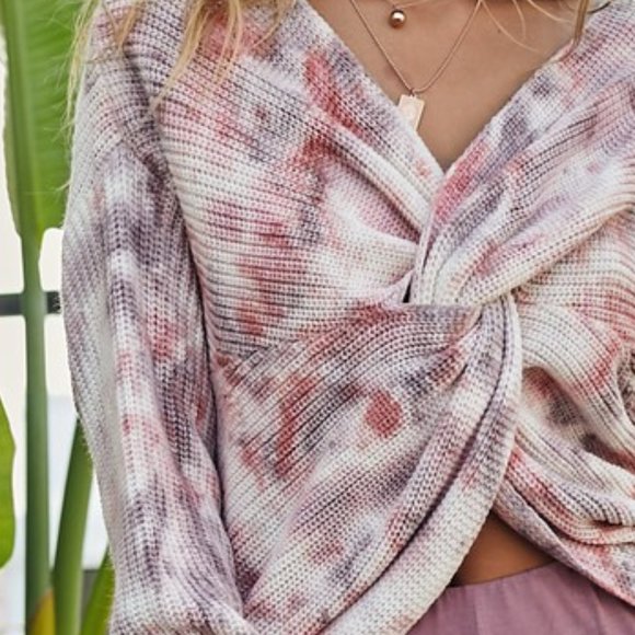 Cranberry Wine Tie Dye Twist V Reversible Sweater - Picture 8 of 14